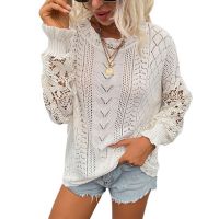 Custom OEM pointelle stitch  women sweater 2021 winter Hollow out hand sew lace pullover crocheting 
