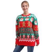 Custom winter Knitted Plus size Women sweater Unisex crew neck Pullover Cartoon Santa Claus Design U