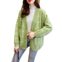 Knit Cardigan With V Neck Dropped Shoulders Cardigan For Women Loose wool Content Cardigan Sweater W