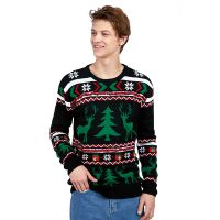 Custom New Design Autumn Winter Knitted pullover Men sweater Xmas Tree Jacquard design Ugly Christma