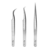 Silver Eyelash Extension Tweezers Set 3-Pcs Stainless Steel Lash Tweezers