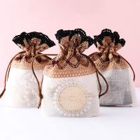 White Lace Jewelry Pouches, Wedding Favor Bags, Flower Jewelry Gift Pouch, Rosary Pouches, Necklace Candy Pouch Drawstring Party Favor Bags