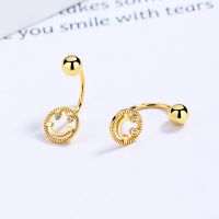 hollow smile face cz earrings