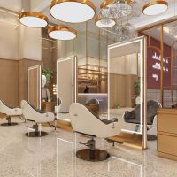 Luxury new style LED Light mirror cabinet hair beauty salon furniture barber station