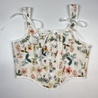 Floral Beach Party Sexy Crop Women Backless Bandage French Vintage Halter Top Korean Fashion Bohol Lace with Corset