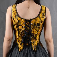 Embroidery Sunflower Oil Painting Style Retro Vintage Lace Up Overbust Corset For Women