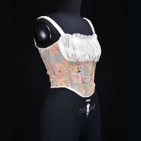 Women Off Shoulder Embroidery Corset Crop Top O Neck Backless Floral Print Sexy Summer Casual Sleeveless Tank Tops 2022