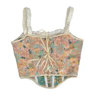 Women Off Shoulder Embroidery Corset Crop Top O Neck Backless Floral Print Sexy Summer Casual Sleeveless Tank Tops 2022