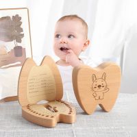 Lovely Teeth Shape Wooden Milk Teeth Packaging Box Natural Beech Wood Baby Teeth Packing Box With Flip Lid