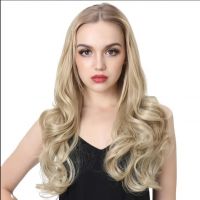 Wholesale SARLA 22'' Long Invisible Cheap Shaped Blonde U Part Synthetic Wigs Natural Hair Extensions Clip in Half Wig Curly