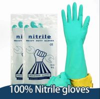 Custom logo Green Chemical Resistant Acid Alkali Oil Proof Kitchen cleaning household Hand Nitrile Gloves