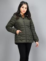 women's Quilted Hooded Puffer Jacket Green