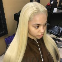 Bone Straight Human Hair Wigs Transparent Glueless Brazilian Honey Blonde Wig
