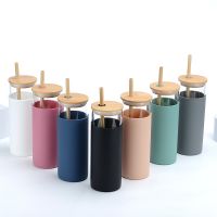 500ml Glass Water Bottle With Bamboo Lid And Straw