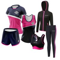 Fitnesswear uniform Yoga or Running set custom logo include jersey short and legging bra set with hoodie and shirt