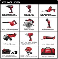 Authentic New MILWAUKEE M18 18-Volt Lithium-Ion Cordless Combo Tool Kit (9 Tools) with (3) 4.0 Ah Batteries, Charger, and Tool Bag