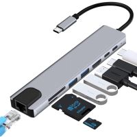 8 in 1 USB Type C Hub docking station to RJ45 Ethernet HDMI, USB 3.0, Type C port, TF and SD Card reader