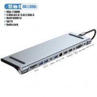 12 in 1 USB Type C Hub for Laptop Stand and Expand with 4K 30HZ HDMI and 1080P VGA,USB3.0 TF SD Card Reader USB-C PD
