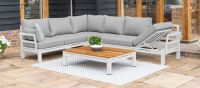 Aluminium Corner Group - With Teak Coffee Table - White