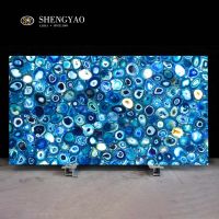 Backlit Blue Agate Stone Wall Panel Semi Precious Stone Slab