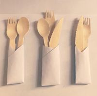 Vietnam Factory Supporting Customized Cutlery Set Knife Fork Disposable Wooden Spoon With Napkin Packaging