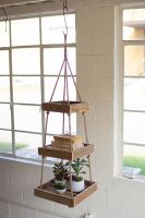 Three Tier Square Recycled Wood Display Hanger with Jute Rope