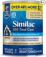 Similac 360 Total Care Infant Formula, with 5 HMO Prebiotics, Our Closest Formula to Breast Milk, Non-GMO, Baby Formula Powder, 30.8-oz Can