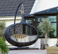 black oval rattan hanging chair