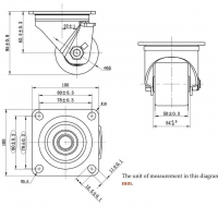 Japanese bottom heavy core caster, equipment caster, bearing capacity of 600KG