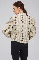 Sheqe Apparels Women's White Ikat Full Sleeves Blouson Blouse