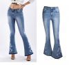ladies jeans denim flared pants embroidered denim ladies denim wide leg pants mid waist pants