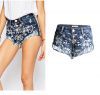 Ladies Pants Low Waist Shorts Embroidered Denim Shorts Fringed Curly Edge Wide-leg Pants