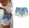 ladies pants high waist shorts hook flower thin shorts lace stitching jeans ripped hot pants