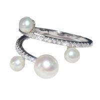 S925 Sterling Silver Ring With Crystal Diamond Pearl Ring