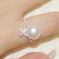 S925 Sterling Silver Ring Female Diamond Cross Star Pearl Ring