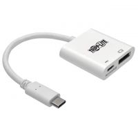 USB C Male Plug to DisplayPort Female and USB C Female White Round Unshielded