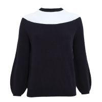 women&amp;#039;s sweater Loose Contrast Trim Mesh Sheer Lantern Sleeve Seamless Cashmere Sweater Pullover