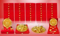 Gold Plated Pooja Thali Set 7 Pieces with Red Velvet Box Indian Occasional Gift Puja Thali 8.5 Inch Traditional Handcrafted Thali Set for Pooja Arti