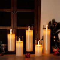 Set Of 5 High Real Wax Led Candle Pillars Flickering Battery Operated Flameless Candles With Remote Control For Christmas Decor