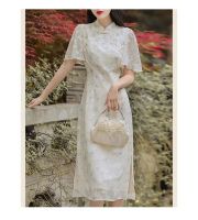 Yinzhuo's elegant summer tide product with broken buckle and lotus leaf sleeves improved dress for women's cheongsam.