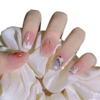 Manual Nail Enhancements nail patches, rainbow peach nail enhancements, removable short students