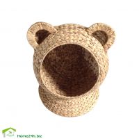 Water Hyacinth Wicker Bear Ears Cat House Pet Bed