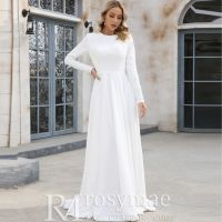 Fashion Long Sleeves Crew Neck Lace Muslim Bridal Gown Wedding Dresses