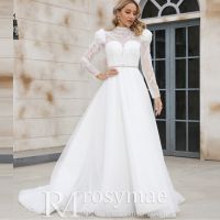 Puffy Long Sleeves High Neck Lace Muslim Bridal Gown Wedding Dresses