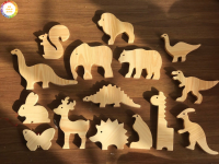 Kids Colorful Wooden Animals Handmade Basswood Stacking Blocks Toys Forest Trees Lion Elephant