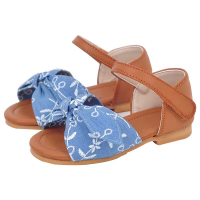 Summer Lightweight Hook Loop Denim Bowknot School Flat Sandals For Girls