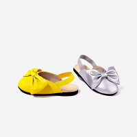 Yellow PU Leather With Bow-knot Round Toe Elastic Band Children Girls Kids Slides Sandals