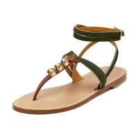 Buckle Ankle Strap With Rhinestone Beach Travel Women Flat Thong Sandal