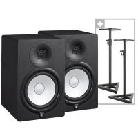Yamaha HS Series HS8-8 Inch 2 Way Bass Reflex Bi Amplified Nearfield Active Powered Studio Monitor in Black (Pair) with Microphone Cables