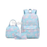 Floral Print Backpack for Girls School Bag with Lunch Bag Pe